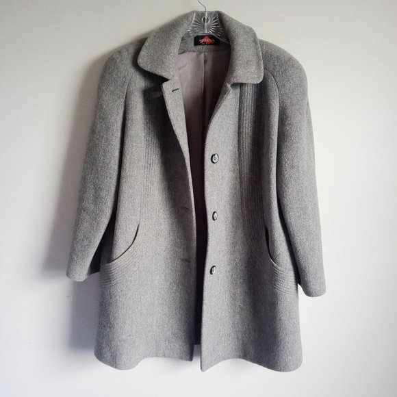 Wool Blend Gray Jacket Coat with Scarf - Picture 8 of 14